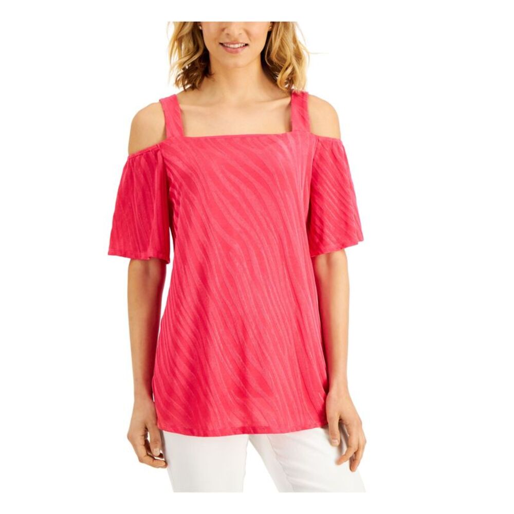 JM COLLECTION Womens Pink Relaxed Fit Short Sleeve Wear To Work Top XXL